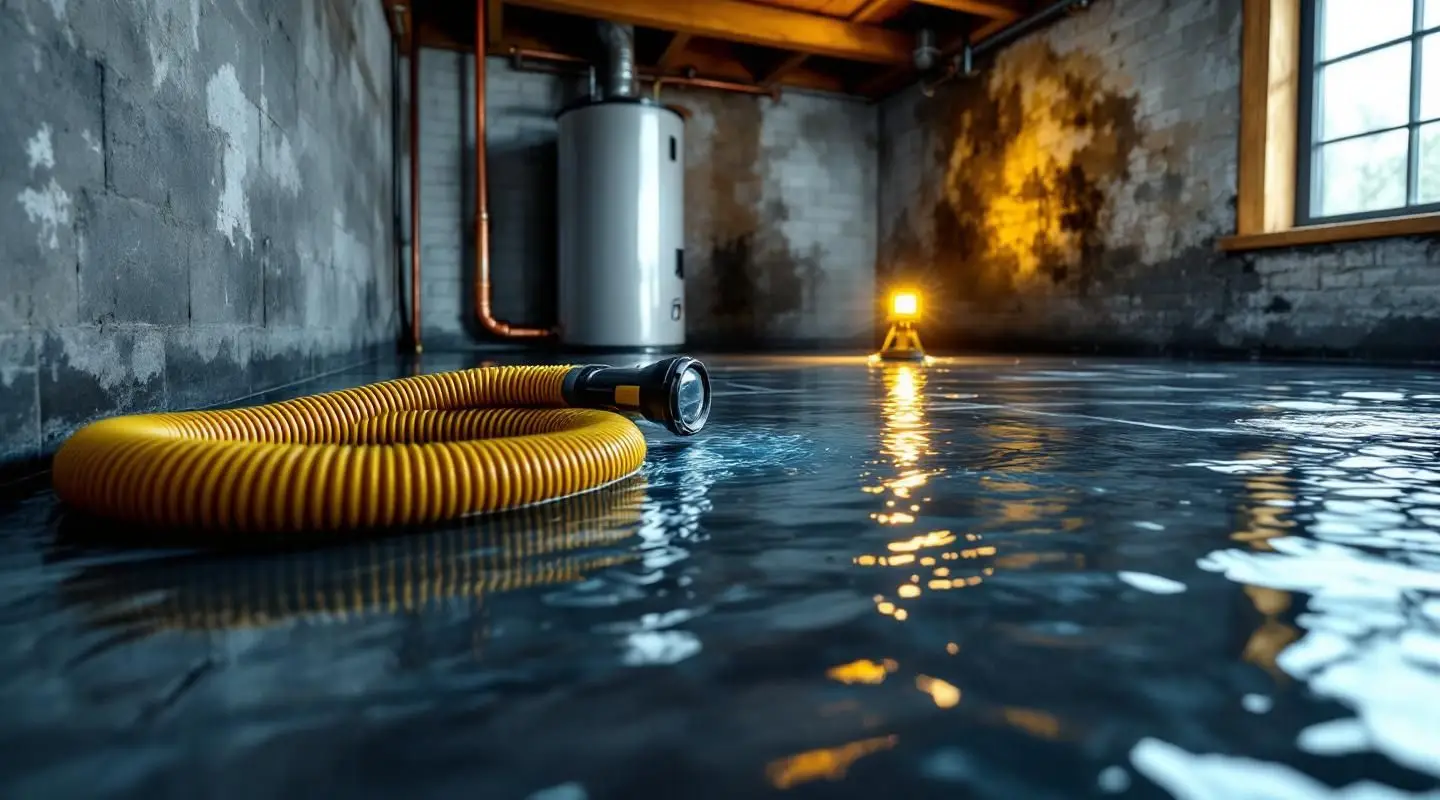 Windward Restoration technician using a professional water extraction vacuum on a wet hardwood floor in a Greeley home.