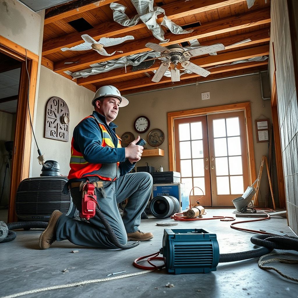 An IICRC-certified technician using a moisture meter to check for hidden water damage behind a drywall wall in a Loveland home