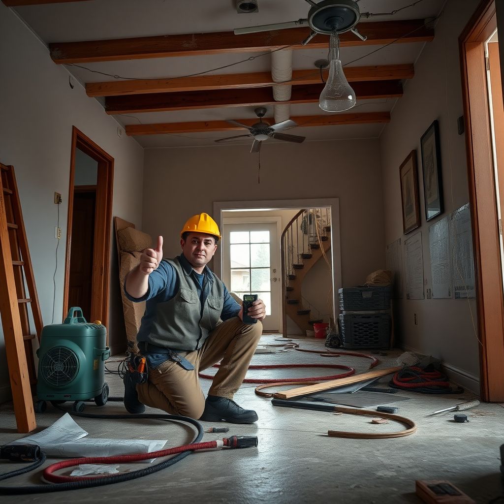 An IICRC-certified technician using a moisture meter to check for drywall wicking in a La Salle residence