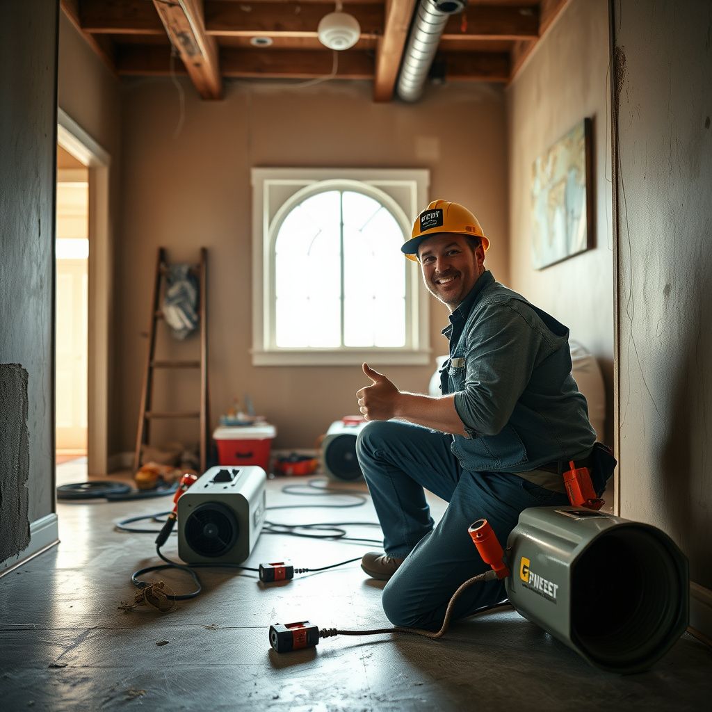 An IICRC-certified technician using a moisture meter to check for hidden water behind a drywall wall in Johnstown.