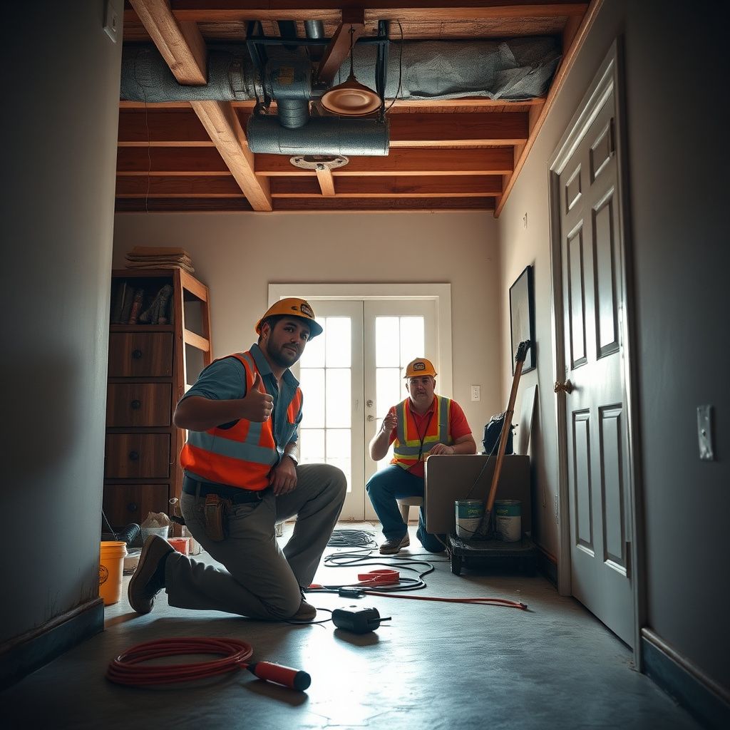 An IICRC-certified technician using a moisture meter to inspect drywall saturation in an Eaton home.